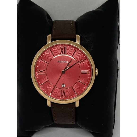 Fossil Jacqueline ES4101 Women Brown Leather Analog Pink Dial Quartz Watch WO231 - Picture 3 of 12
